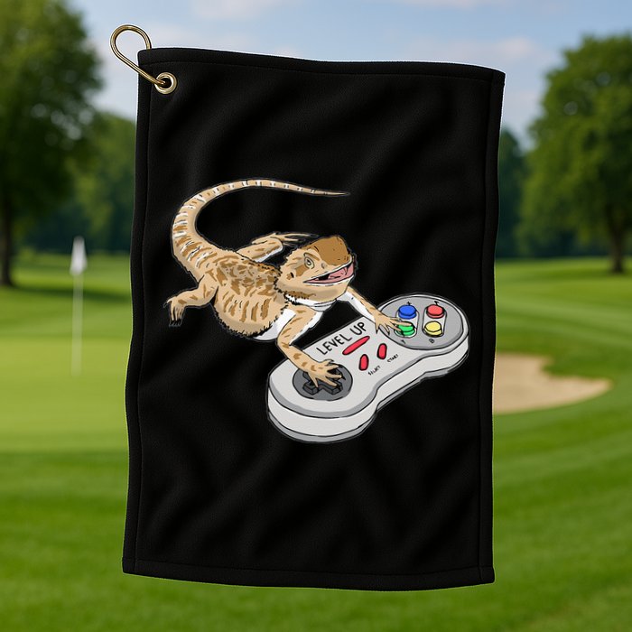 Bearded Dragon Playing Video Game Reptiles Pagona Gamers Golf Towel