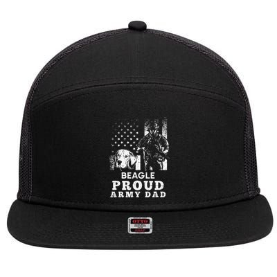 Beagle Dog Proud Army Dad American Flag Patriotic Vintage 7 Panel Mesh Trucker Snapback Hat