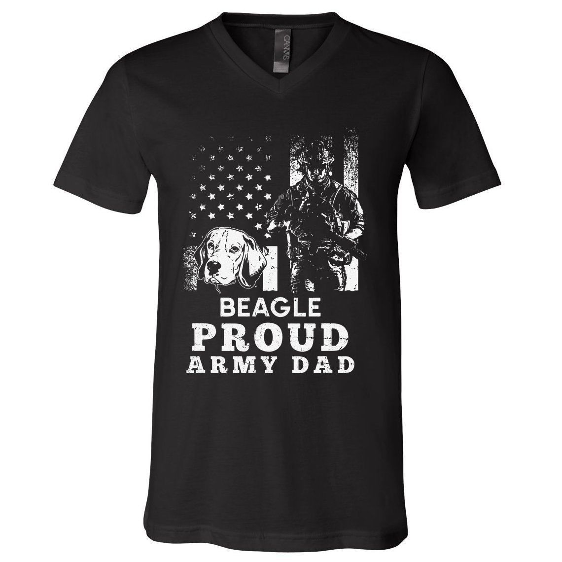 Beagle Dog Proud Army Dad American Flag Patriotic Vintage V-Neck T-Shirt