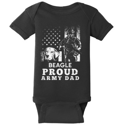Beagle Dog Proud Army Dad American Flag Patriotic Vintage Baby Bodysuit