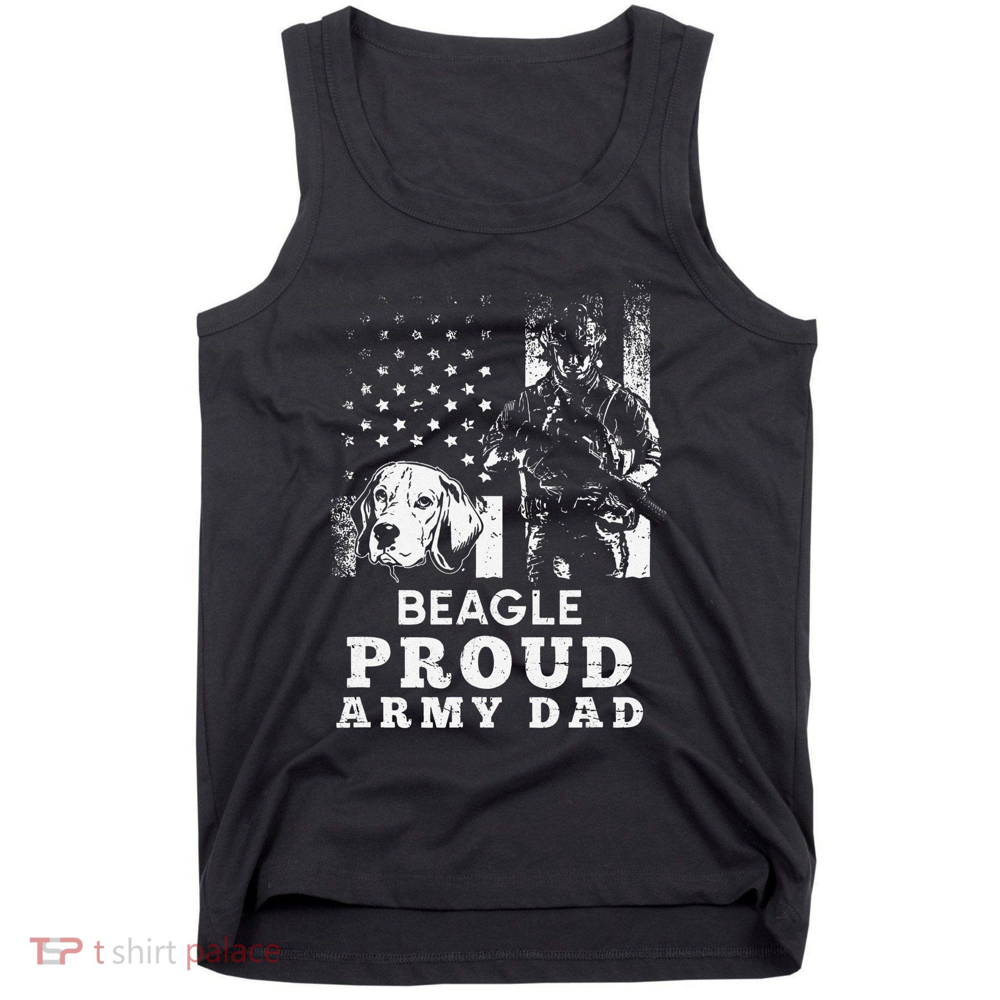 Beagle Dog Proud Army Dad American Flag Patriotic Vintage Tank Top