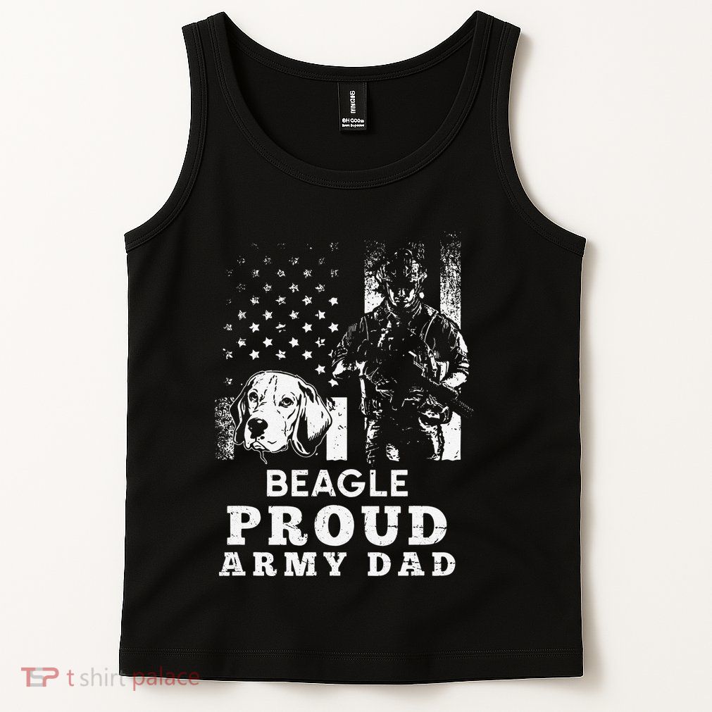Beagle Dog Proud Army Dad American Flag Patriotic Vintage Tank Top