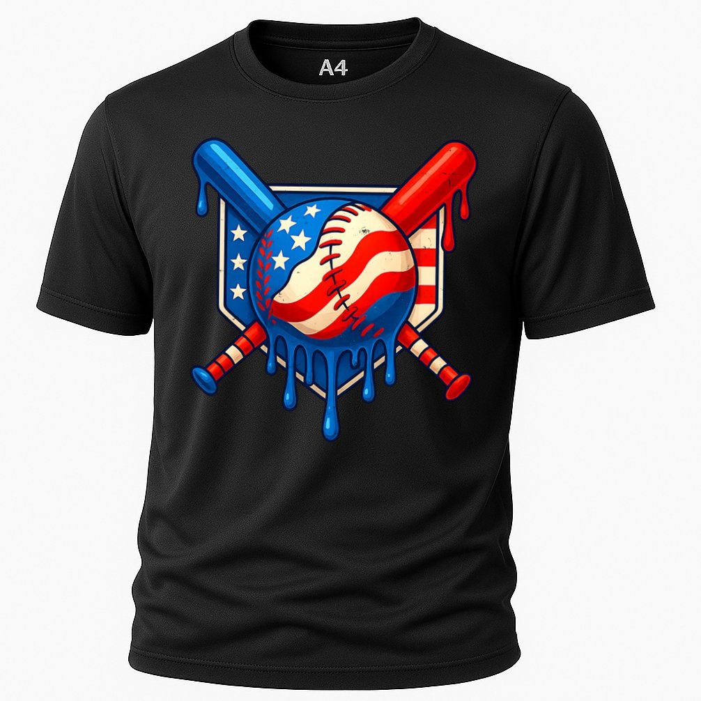 Baseball Drip Patriotic American Flag USA Cooling Performance Crew T-Shirt