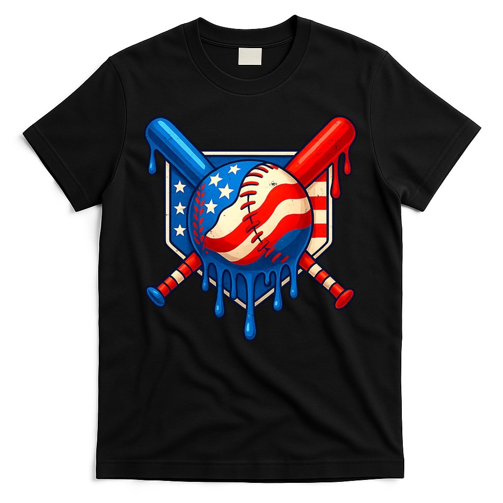 Baseball Drip Patriotic American Flag USA T-Shirt