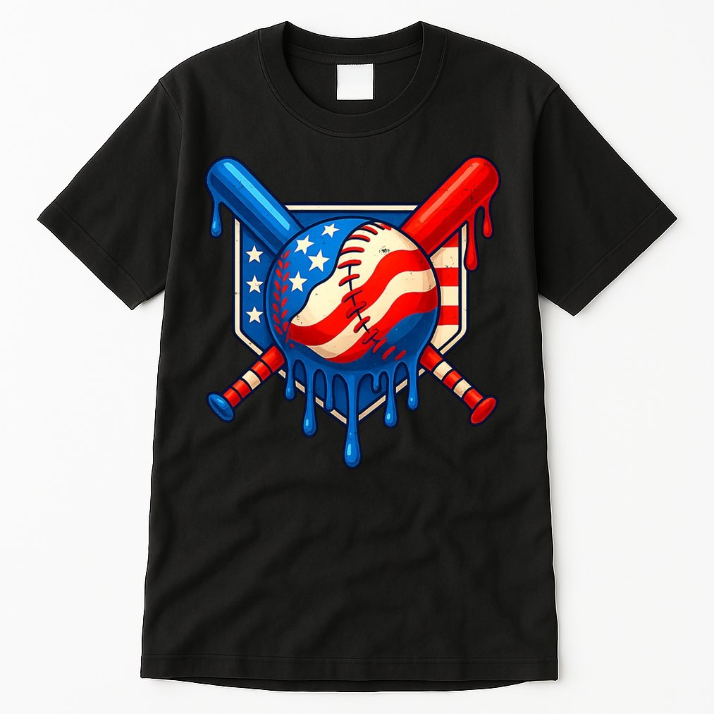 Baseball Drip Patriotic American Flag USA Tall T-Shirt