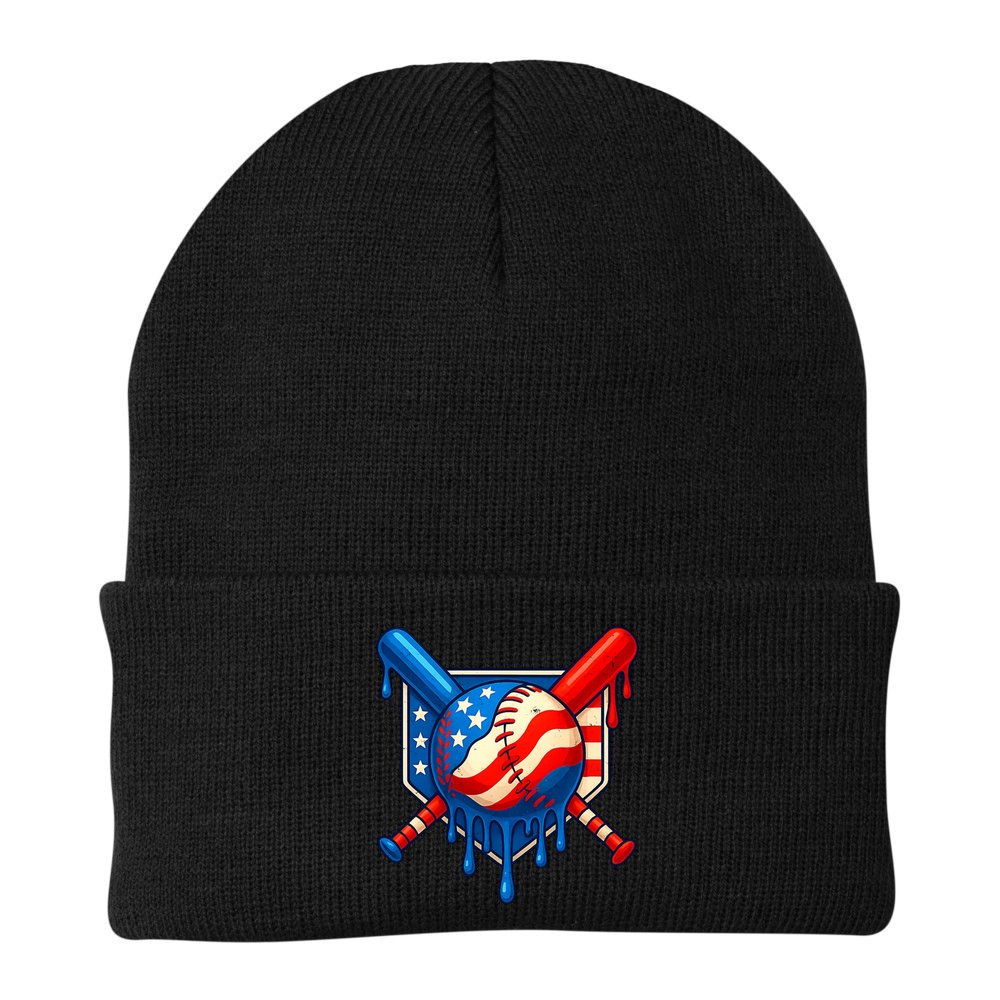 Baseball Drip Patriotic American Flag USA Beanie
