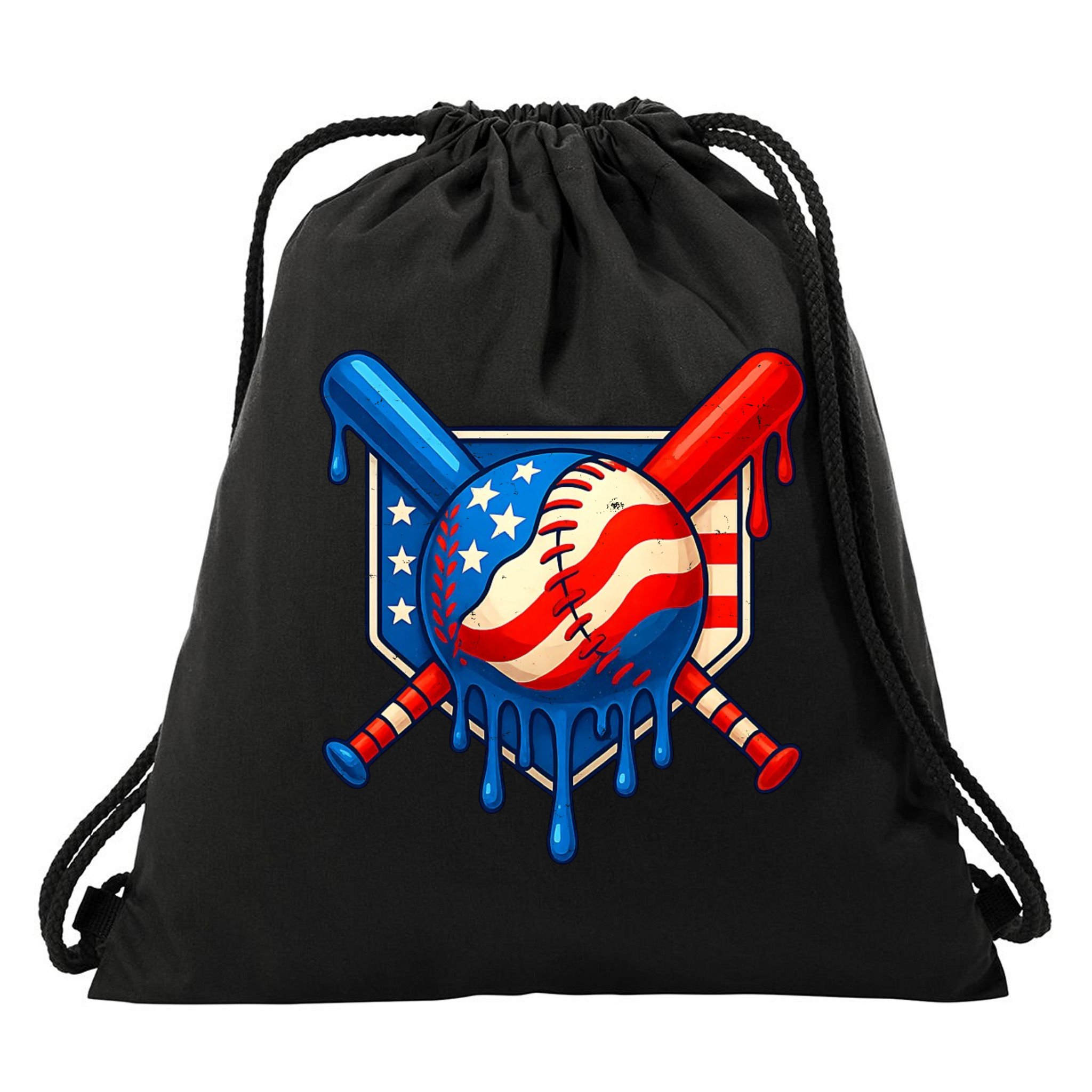 Baseball Drip Patriotic American Flag USA Drawstring Bag