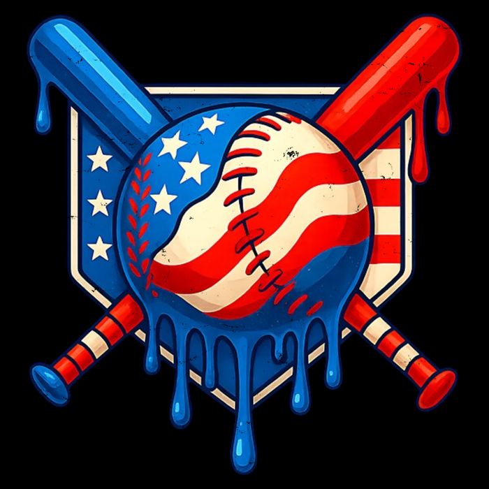 Baseball Drip Patriotic American Flag USA Drawstring Bag