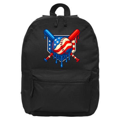 Baseball Drip Patriotic American Flag USA 16 in Basic Backpack
