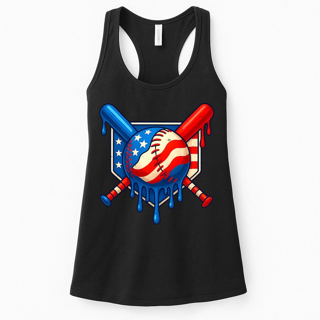 Baseball Drip Patriotic American Flag USA Womens Tank Top