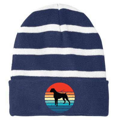 Boxer Dog Retro Vintage 70s 80s Silhouette Breed Gift Striped Beanie with Solid Band