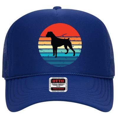 Boxer Dog Retro Vintage 70s 80s Silhouette Breed Gift High Crown Mesh Back Trucker Hat