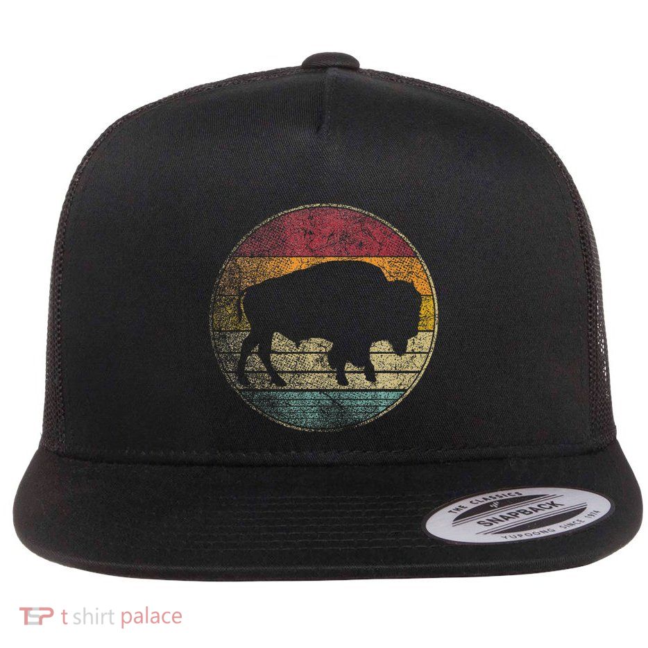 Buffalo Distressed Retro Bison Animal Lover Women Dad Flat Bill Trucker Hat