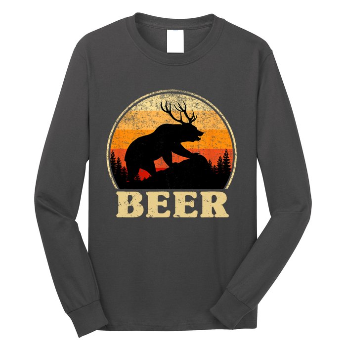 Bear Deer Retro Vintage Funny Beer Gift Long Sleeve Shirt