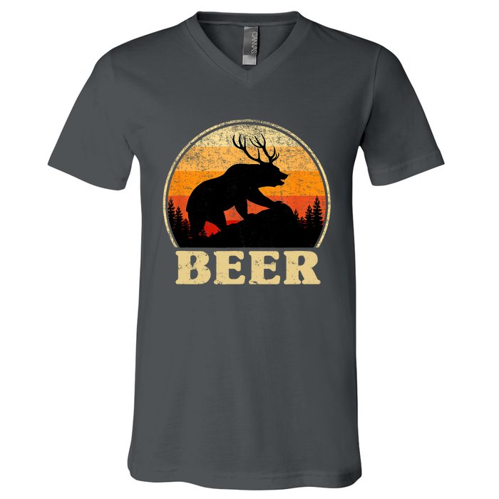 Bear Deer Retro Vintage Funny Beer Gift V-Neck T-Shirt