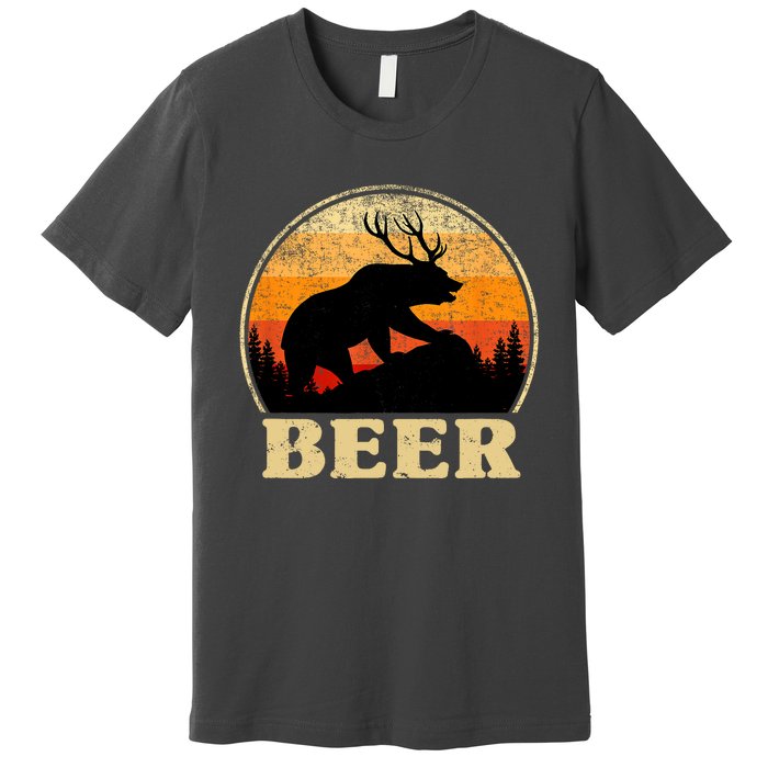 Bear Deer Retro Vintage Funny Beer Gift Premium T-Shirt