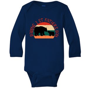 Bear Dad Retro Baby Bear Daddy's First Father's Day Daddy Baby Matching Baby Long Sleeve Bodysuit