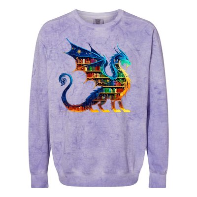 Book Dragon Reading Book Lover Colorblast Crewneck Sweatshirt