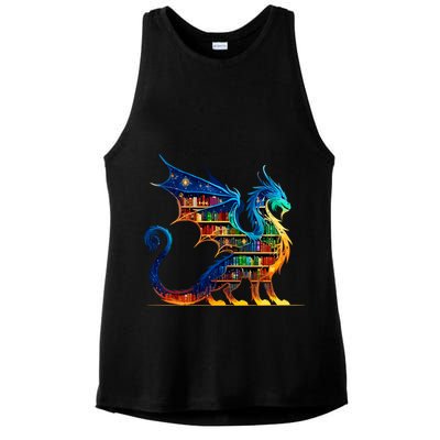Book Dragon Reading Book Lover Ladies PosiCharge Tri-Blend Wicking Tank