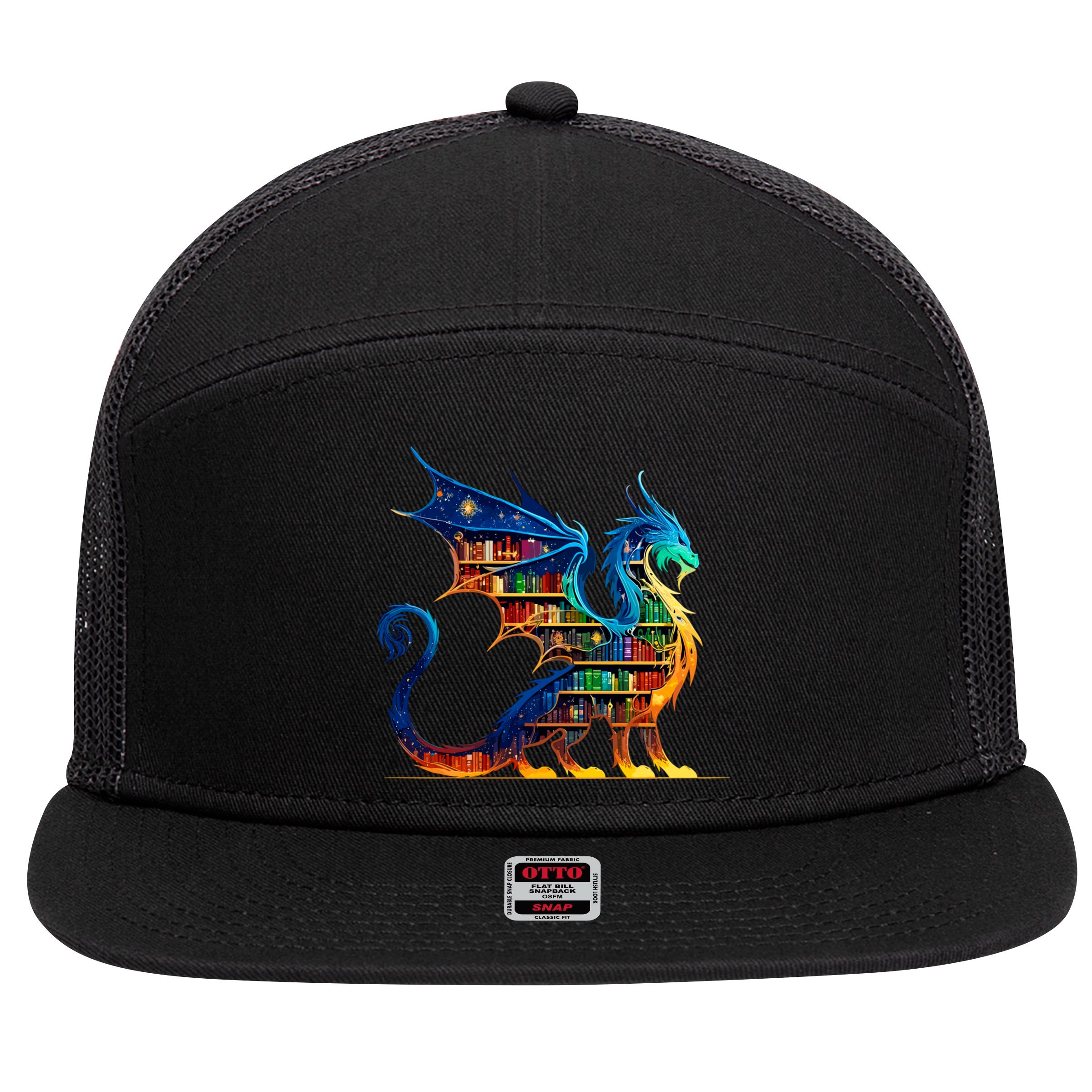 Book Dragon Reading Book Lover 7 Panel Mesh Trucker Snapback Hat