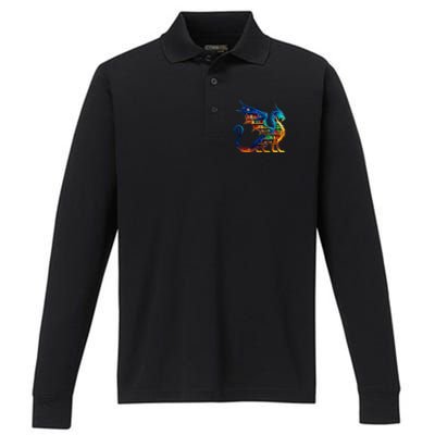 Book Dragon Reading Book Lover Performance Long Sleeve Polo