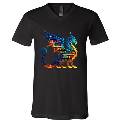 Book Dragon Reading Book Lover V-Neck T-Shirt