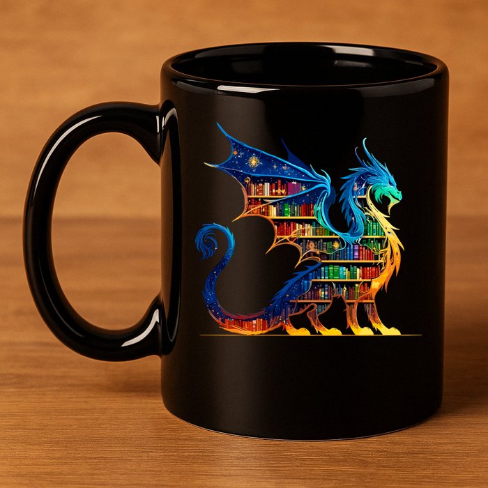 Book Dragon Reading Book Lover 11oz C Handle Ceramic Mug