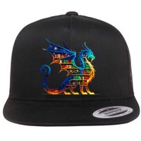 Book Dragon Reading Book Lover Flat Bill Trucker Hat
