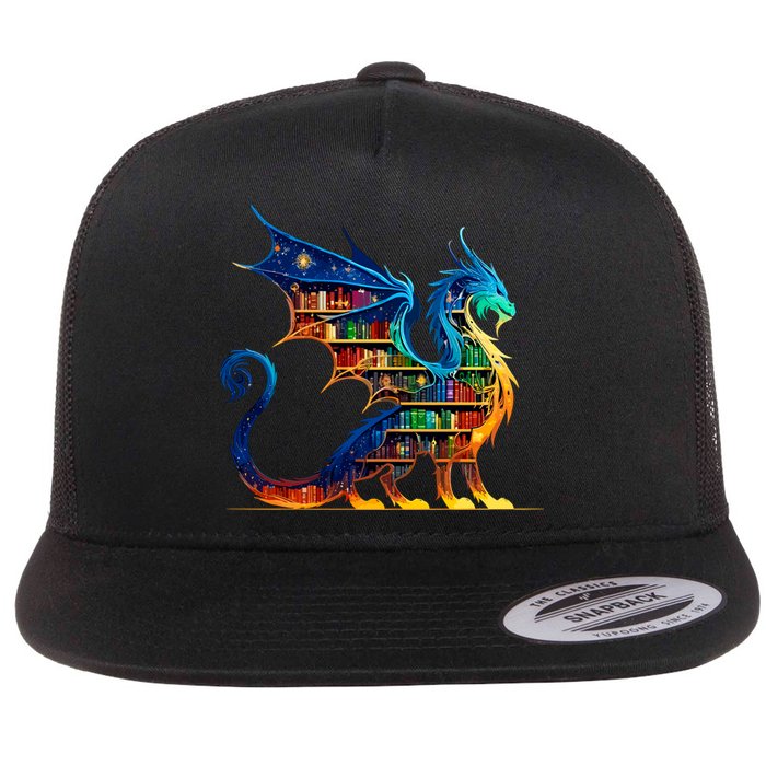 Book Dragon Reading Book Lover Flat Bill Trucker Hat