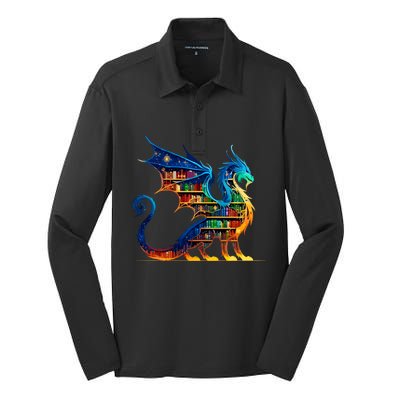 Book Dragon Reading Book Lover Silk Touch Performance Long Sleeve Polo