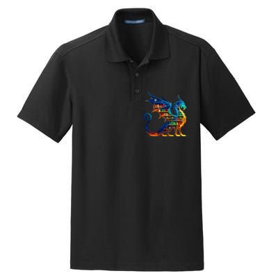 Book Dragon Reading Book Lover Dry Zone Grid Polo