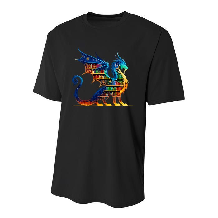 Book Dragon Reading Book Lover Youth Performance Sprint T-Shirt