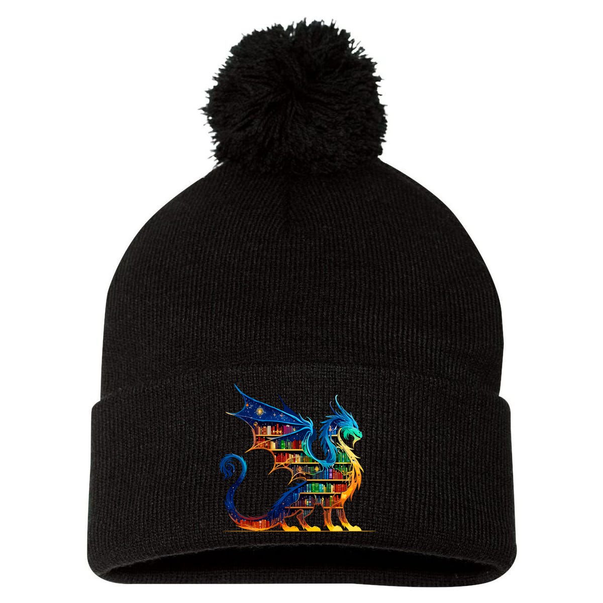 Book Dragon Reading Book Lover Pom Pom 12in Knit Beanie