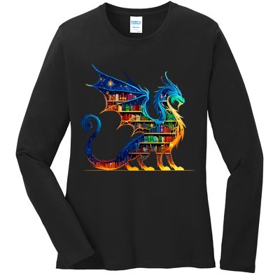 Book Dragon Reading Book Lover Ladies Long Sleeve Shirt