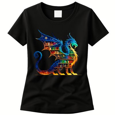 Book Dragon Reading Book Lover Womens T-Shirt