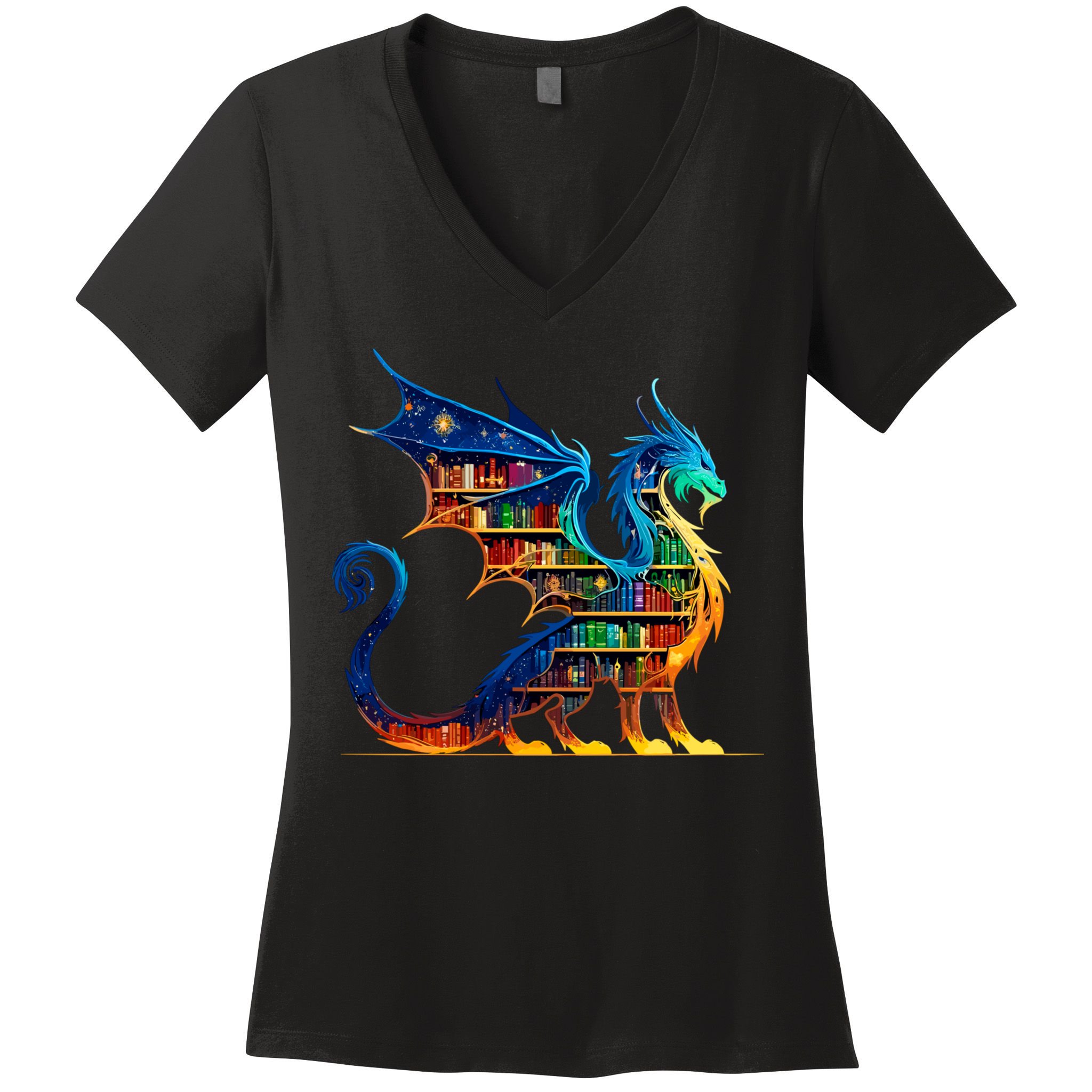 Book Dragon Reading Book Lover Women's V-Neck T-Shirt