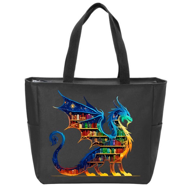 Book Dragon Reading Book Lover Zip Tote Bag