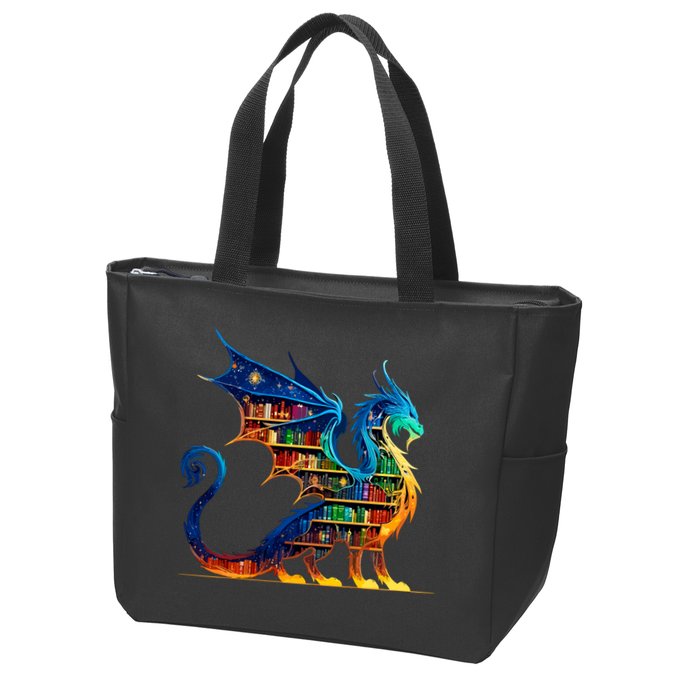 Book Dragon Reading Book Lover Zip Tote Bag