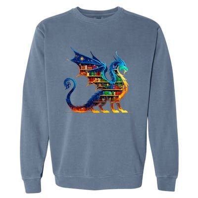 Book Dragon Reading Book Lover Garment-Dyed Sweatshirt