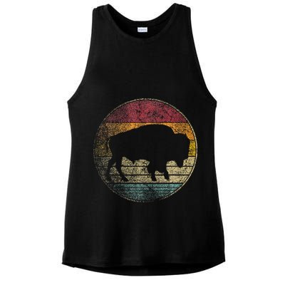 Buffalo Distressed Retro Bison Animal Lover Ladies PosiCharge Tri-Blend Wicking Tank