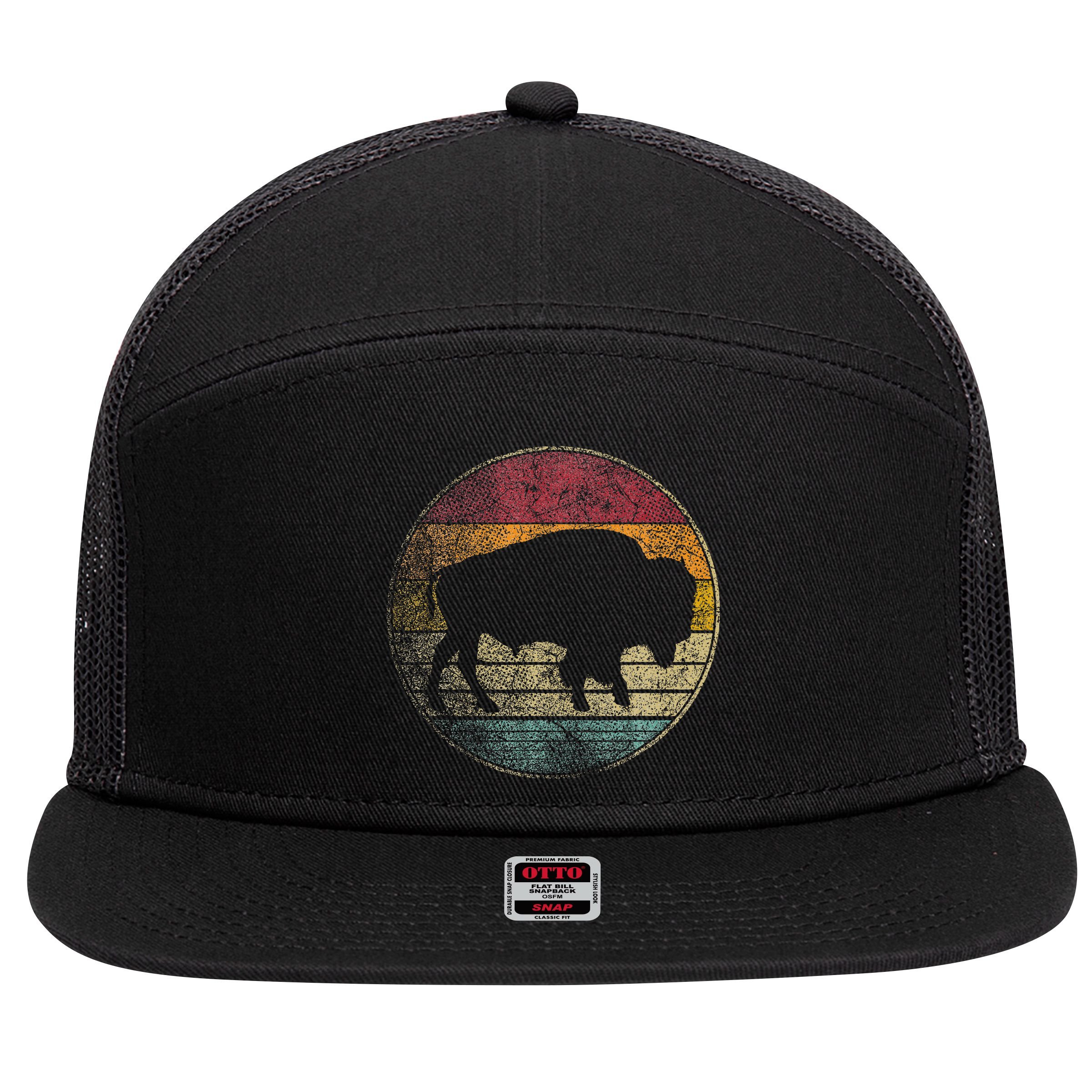 Buffalo Distressed Retro Bison Animal Lover 7 Panel Mesh Trucker Snapback Hat