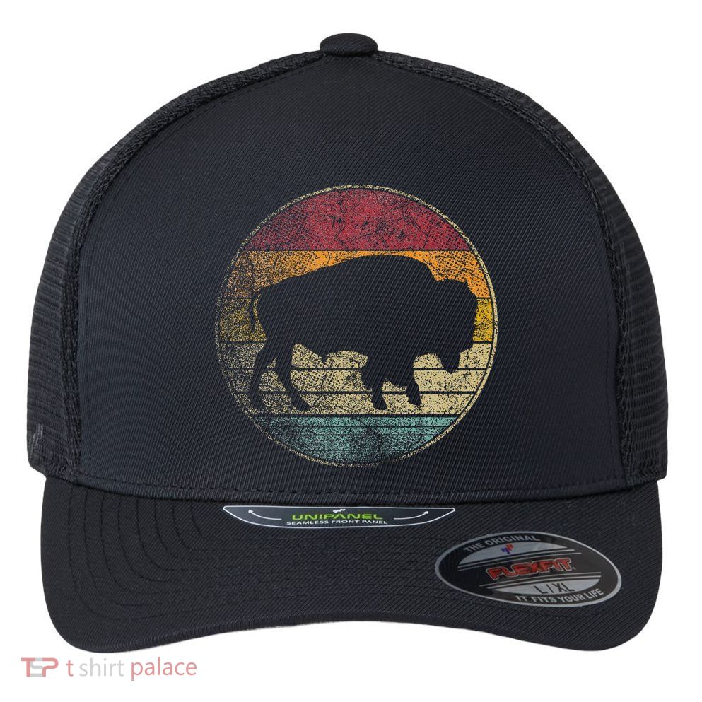 Buffalo Distressed Retro Bison Animal Lover Flexfit Unipanel Trucker Cap