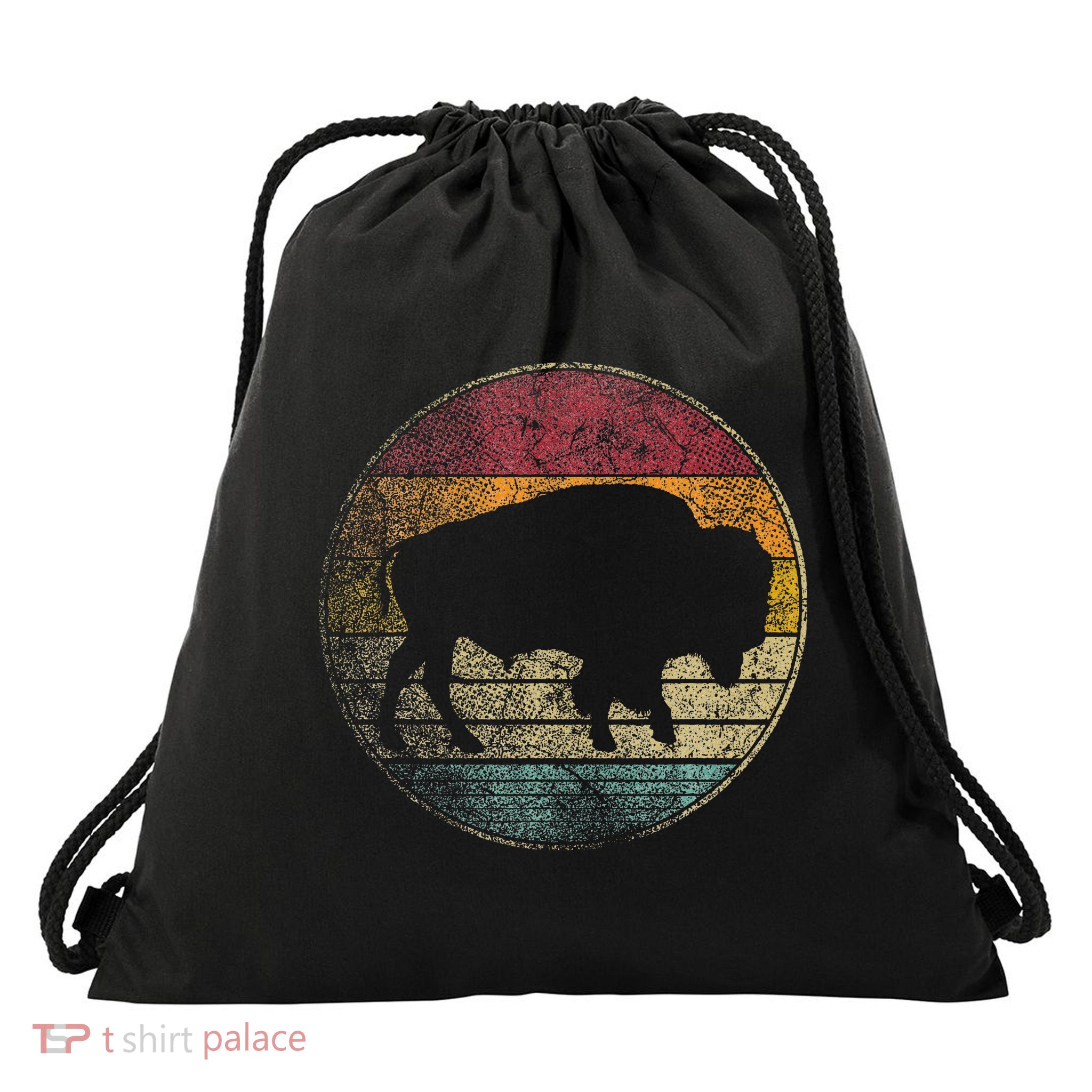 Buffalo Distressed Retro Bison Animal Lover Drawstring Bag