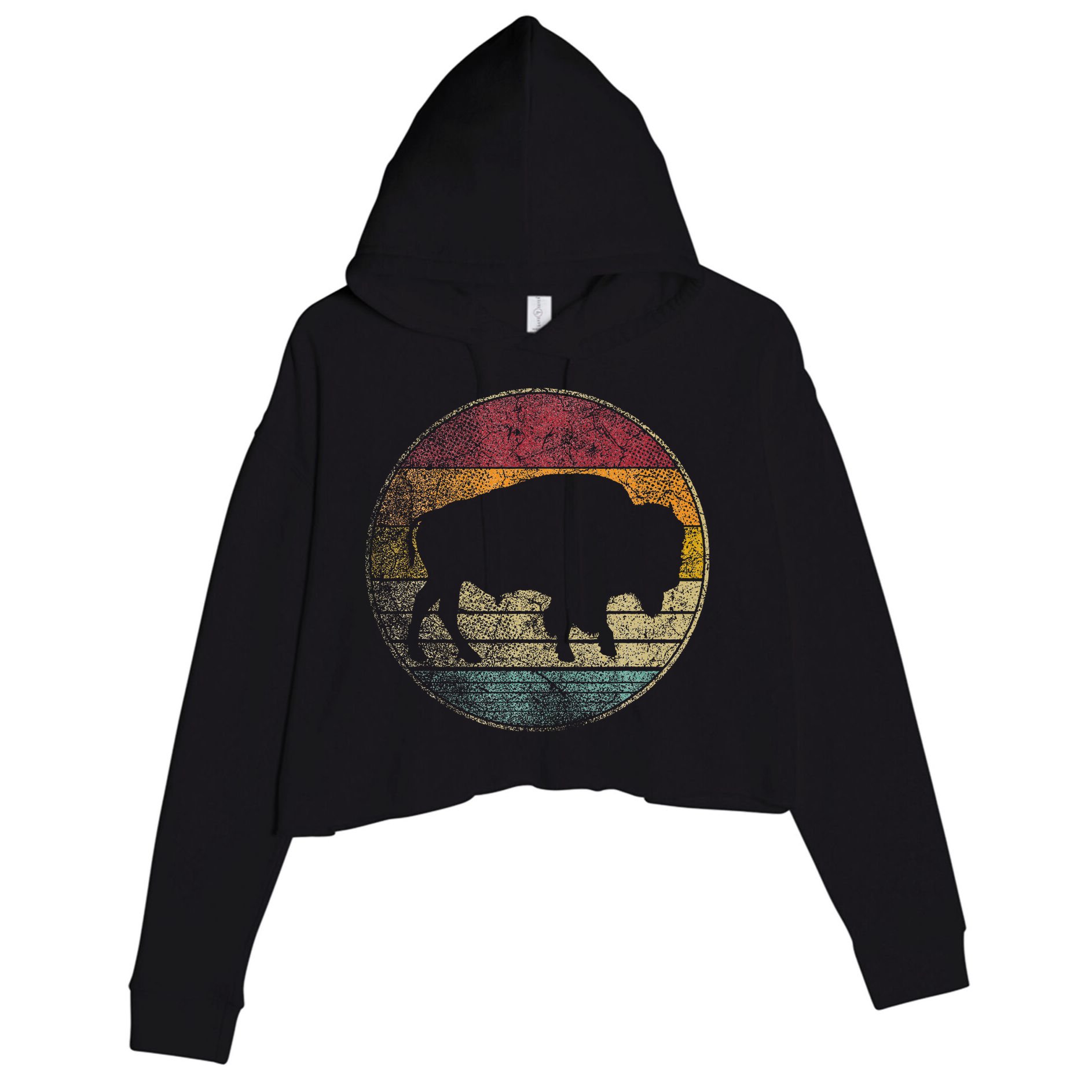 Buffalo Distressed Retro Bison Animal Lover Crop Fleece Hoodie