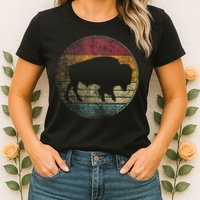 Buffalo Distressed Retro Bison Animal Lover Womens T-Shirt