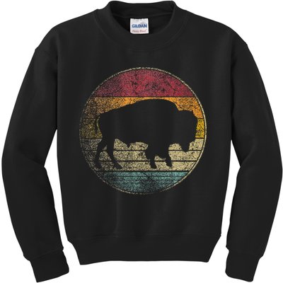 Buffalo Distressed Retro Bison Animal Lover Kids Sweatshirt