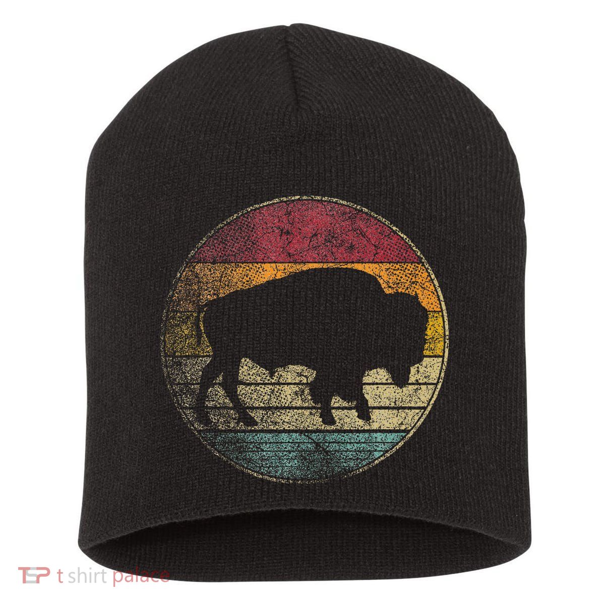 Buffalo Distressed Retro Bison Animal Lover Short Acrylic Beanie
