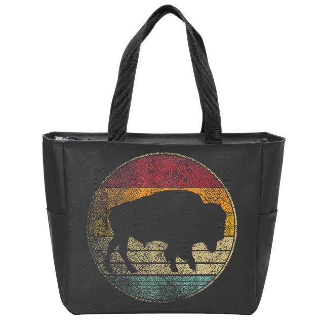 Buffalo Distressed Retro Bison Animal Lover Zip Tote Bag