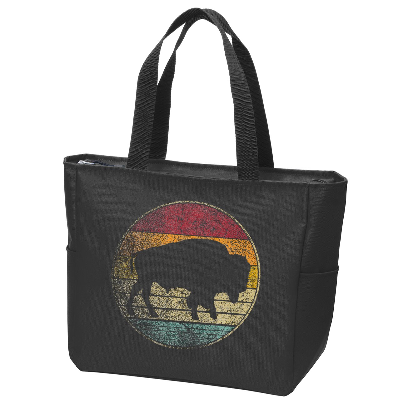 Buffalo Distressed Retro Bison Animal Lover Zip Tote Bag