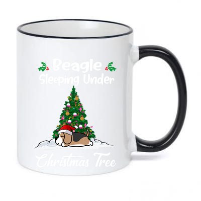 Beagle Dog Sleeping Under Christmas Tree Puppy Funny Xmas Gift 11oz Black Color Changing Mug